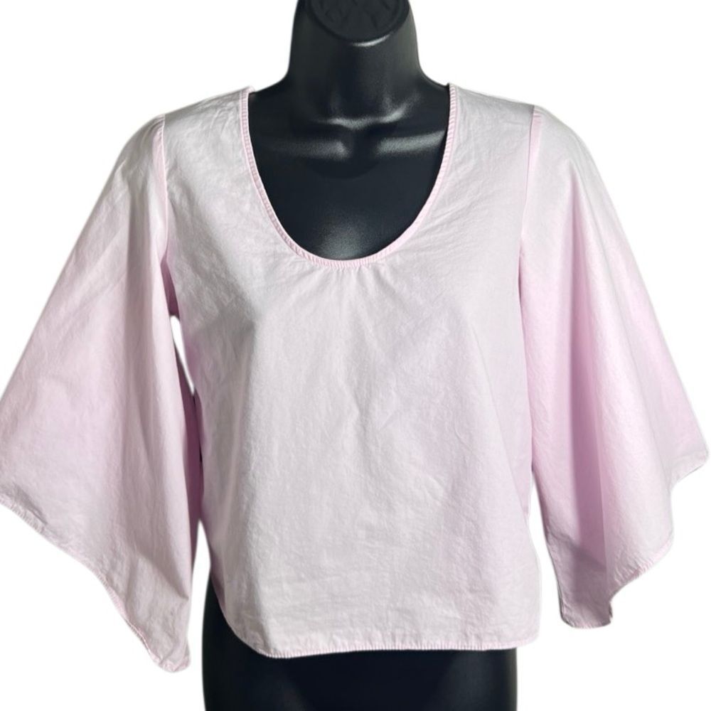 Zara poplin blouse angel sleeves and a cut-out bow back Baby Pink Size XS